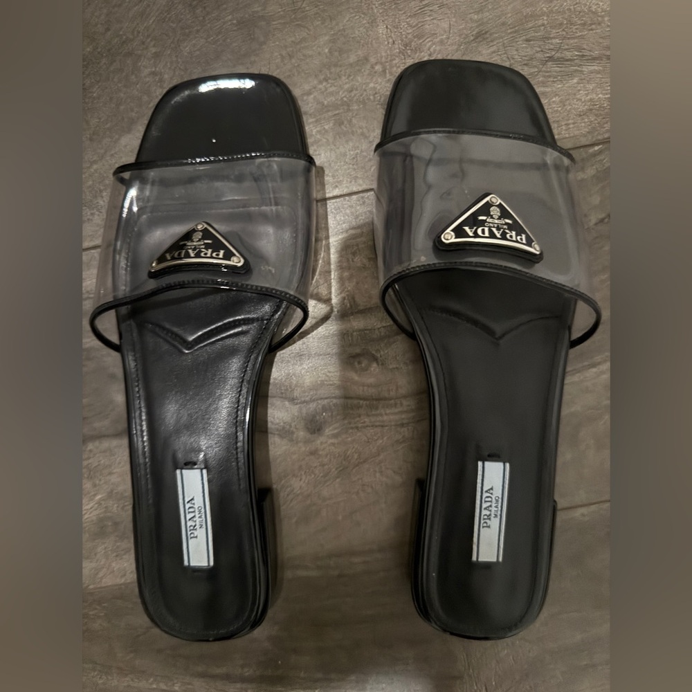 Prada Black and Clear Slide Sandals